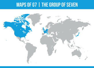 Fototapeta na wymiar G7 Maps. Group of Seven. Canada France Germany Italy Japan United Kingdom And United States