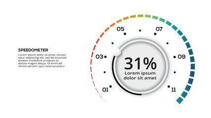 Speedometer infographic with 11 elements template for web, business, presentations, vector illustration. Business data visualization.