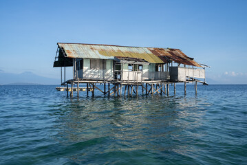 Fototapeta na wymiar water house in ocean, Bali Indonesia bungalow, introvert home 
