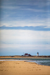 Racepoint lighthouse seen from the beach in Cape Cod, Provincetown.