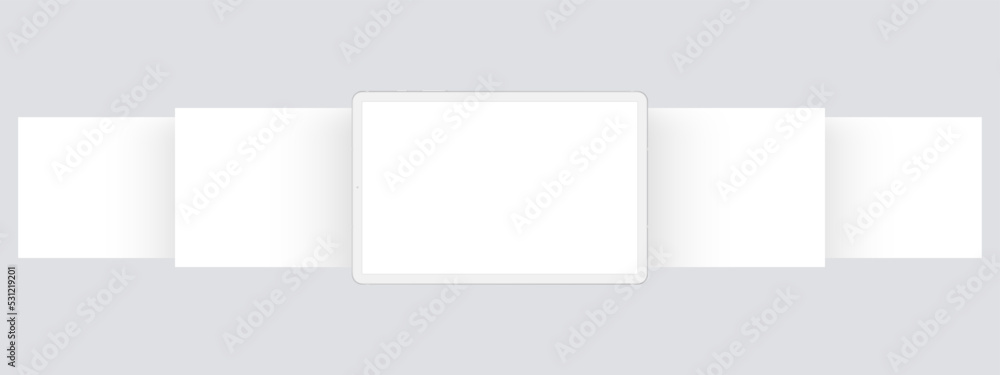 Poster clay tablet mockup with blank horizontal app screens. concept for responsive showcase presentation. 