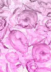 Vintage seamless pattern with watercolors - from tropical fruit, citrus spray, lemon, orange, lime, pear, mango fruit, paint splash.  fashionable background.Plum, apple, cherry plum, peach background