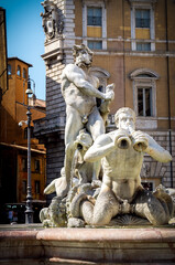 northward view of the Piazza Navona with the , Fontana del Moro, the Moor fountain in Rome, Italy
