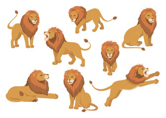 Lions Flat Cartoon Set