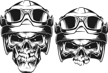 Skull in motorcycle helmet