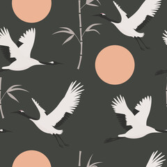 crane birds and bamboo stems