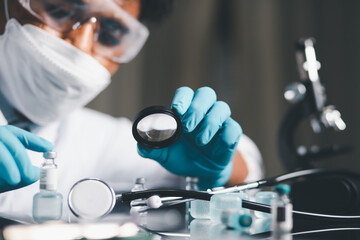 Concept Medical Laboratory Scientist Experimental Analysis of COVID-19 DNA Immunization Research...