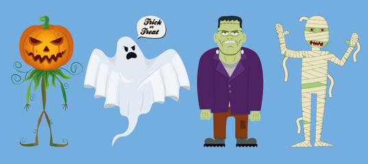 halloween characters pack in vector withe mummi ghost