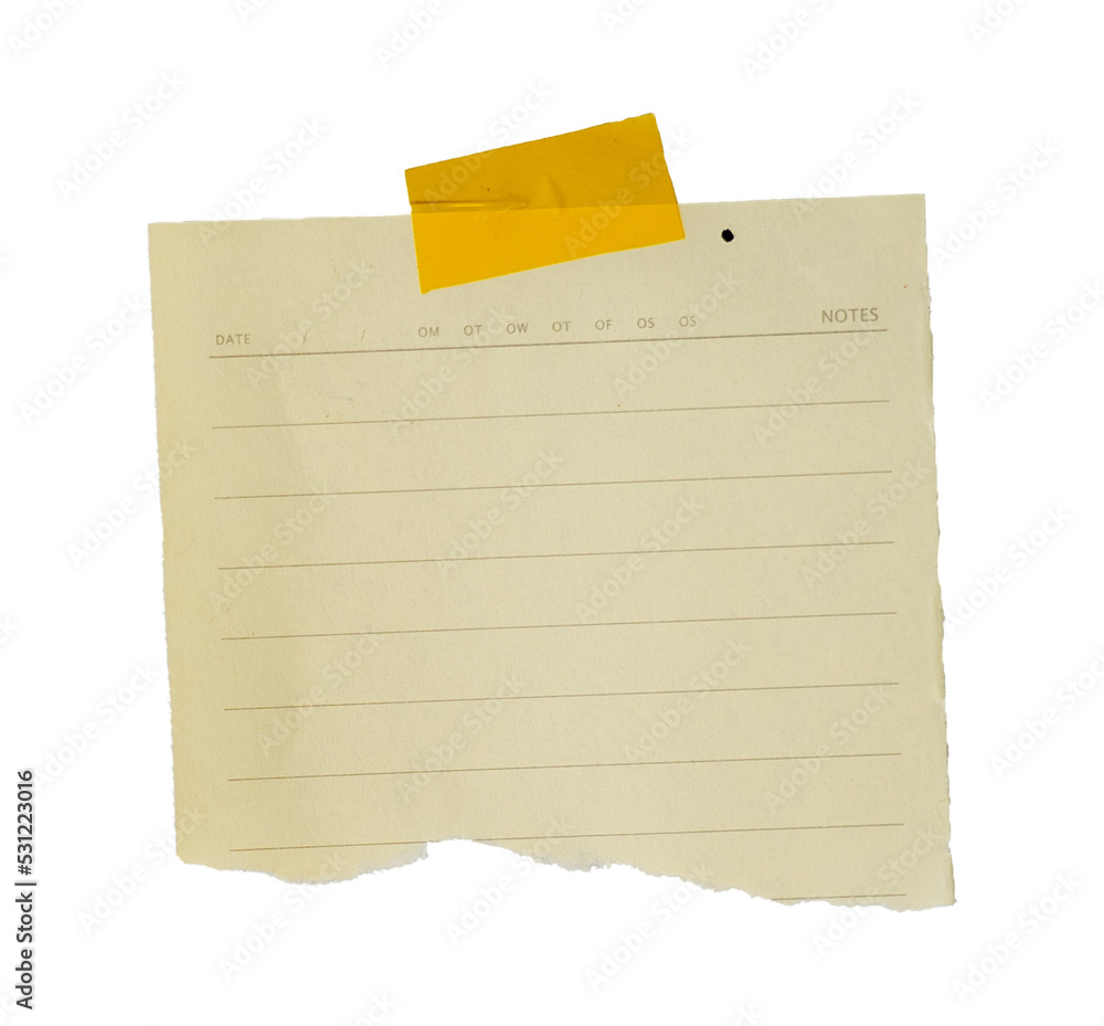 Poster notebook paper sticky note glued to the board with tape