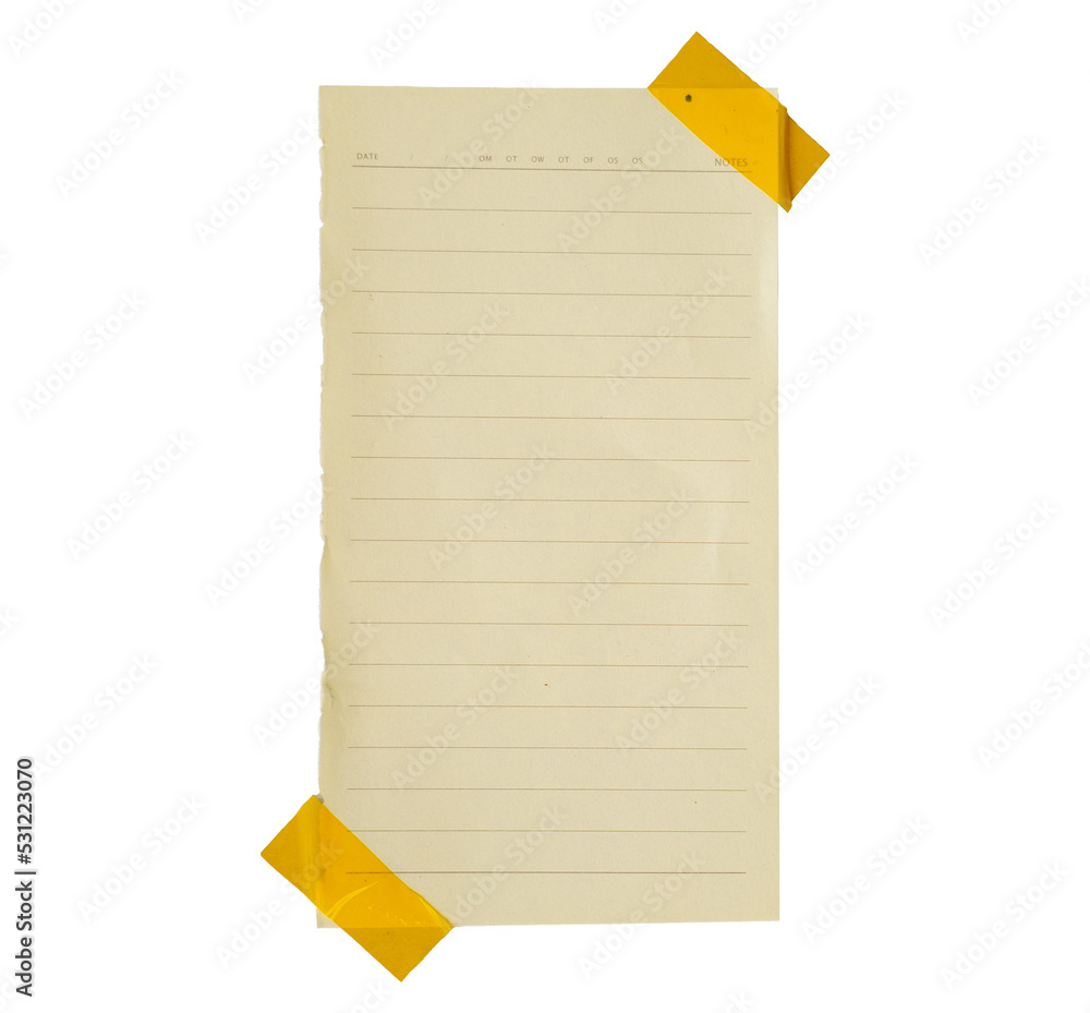 Poster notebook paper sticky note glued to the board with tape