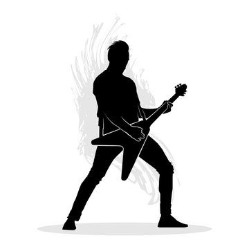 recommend clip art: Silhouette of man playing electric guitar.