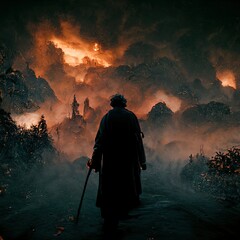 Digital rendered figured. Mystical. Dark. Fantasy chaotic texture .