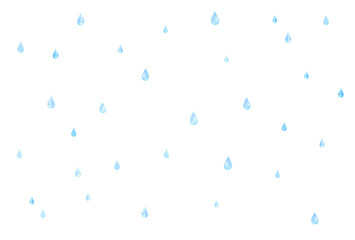 イラスト素材：手描きの水彩絵の具のにじみのある雫の背景　複数/切り抜き/水色/青色
（透過背景）