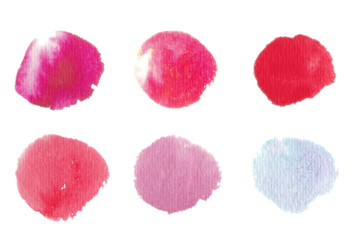 手描き水彩絵の具テクスチャーセット2/赤系暖色
（透過背景）