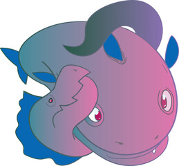 The dragon wraps itself around a plump fish.