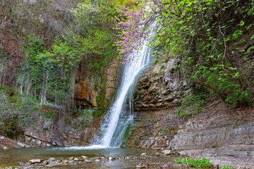 Fototapeta na wymiar A view of the Leghvtakhevi Waterfall in the Tbilisi Botanical Garden. Georgia country