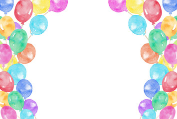 イラスト素材: 水彩絵の具で手描きしたカラフルな風船の切り抜き複数　横位置/（透過背景） © kuroshimaharu