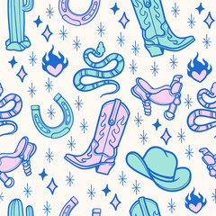 Hand drawn cowboy pattern seamless vector
