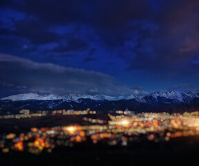 view of the Zakopane and Polish Tatra Mountains with a blur effect