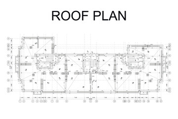 Rooftop detailed architectural drawing, vector blueprint