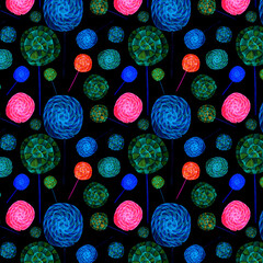 Watercolor pattern neon sweet lollipop for children, on a dark background for your seamless design
