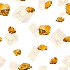 Watercolor pattern gold stone, decoration on a white background for your seamless design