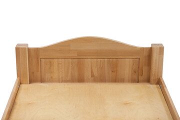 View of the back of a wooden bed for sleeping.