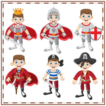 A set of cute pirates. Isolated on white background. Vector illustration. 