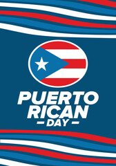 Puerto Rican Day. National happy holiday. Festival and parade in honor of independence and freedom. Puerto Rico flag. Latin american country. Patriotic elements. Vector poster illustration