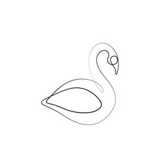 Swan continuous line drawing, isolated vector illustration, tattoo, print and logo design, beautiful swan bird silhouette single line on a white background. 
