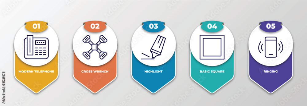 Aufkleber infographic template with thin line icons. infographic for tools and utensils concept. included mode