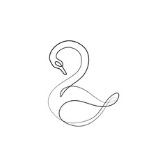 Swan line art isolated vector illustration, tattoo, print and logo design, continuous line drawing. beautiful swan bird silhouette single line on a white background. 