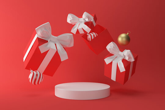 Abstract minimal scene, gift box design for cosmetic or product display podium 3d render.
