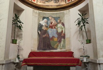 Obraz na płótnie Canvas Santa Maria della Pace Church Ponzetti Chapel with Madonna with Child Fresco in Rome, Italy