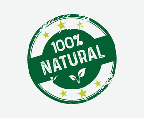 Natural Leaves Stars Badge Sign Green Button
