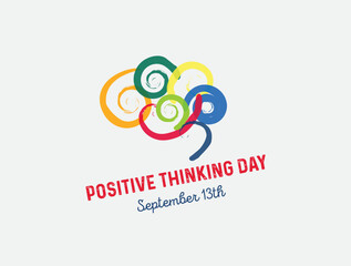 Fototapeta na wymiar Positive Thinking Day Poster Colorful Brain Illustration September Thirteen