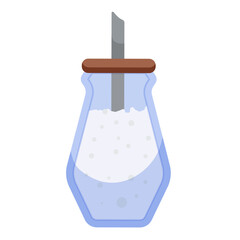 Closed glass sugar bowl with sugar isolated on white background