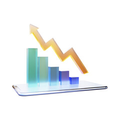 Mobile phone with graph and arrow up 3d rendering illustration