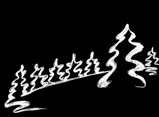Landscape with white Christmas trees on a black background