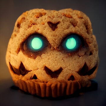 Cookie Monster With Blue Glowing Eyes.