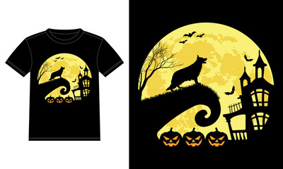 German Shepherd and Halloween moon Funny T-Shirt