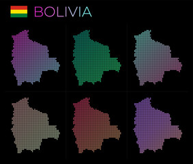 Fototapeta na wymiar Bolivia dotted map set. Map of Bolivia in dotted style. Borders of the country filled with beautiful smooth gradient circles. Vibrant vector illustration.