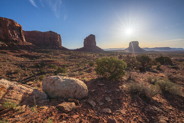sunset in the desert of monument valley, usa