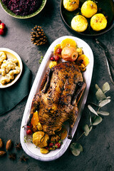 Christmas duck served on a festive table