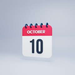 October Realistic Calendar Icon 3D Rendered October 10
