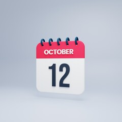 October Realistic Calendar Icon 3D Rendered October 12