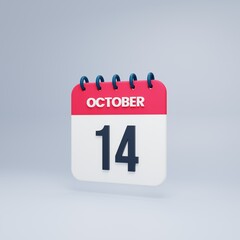 October Realistic Calendar Icon 3D Rendered October 14