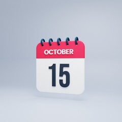 October Realistic Calendar Icon 3D Rendered October 15