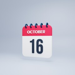 October Realistic Calendar Icon 3D Rendered October 16