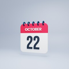October Realistic Calendar Icon 3D Rendered October 22